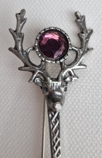 Scottish Stag Head Brooch with Purple Stone