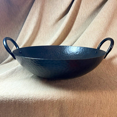 Crate and Barrel Feast Hammered Black Metal 12 in Bowl in good used condition 