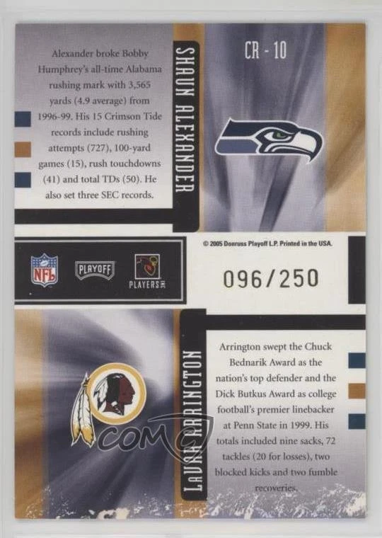 2005 Playoff Honors Class Reunion Foil /250 LaVar Arrington Shaun Alexander - Image 2 of 2