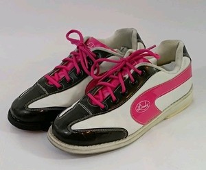 RARE Linds TERRY Bowling Shoe Womens 9 Neon Pink White Lace Up Right Handed