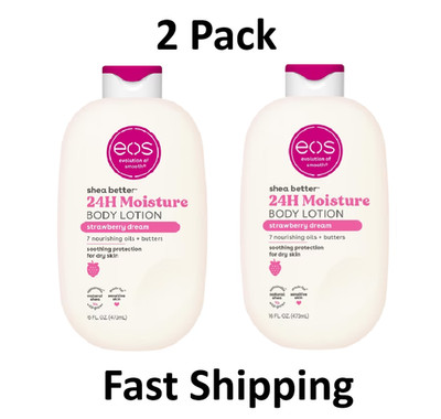 eos Shea Better Body Lotion for Dry Skin, Strawberry Dream, 16 fl oz, 2 Pack