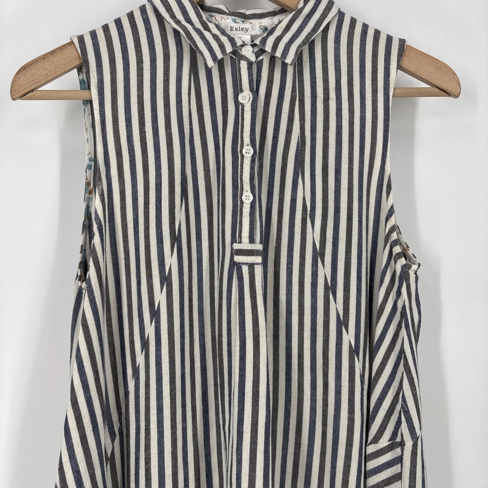 Top túnica de lino para mujer Esley a rayas medianas asimétrica costera playa boho Foto 3 de 4