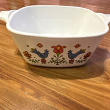 CorningWare A-1-B 1 Qt White Square Floral Bird Casserole Dish w/ Handle 5”x5”