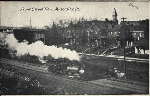 MUSCATINE IOWA IA Railroad Train Station Depot antike Postkarte