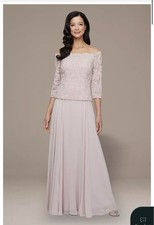Alex Evenings Off-The-Shoulder Lace Chiffon Gown Pink 3/4 Sleeve Size 6,  219