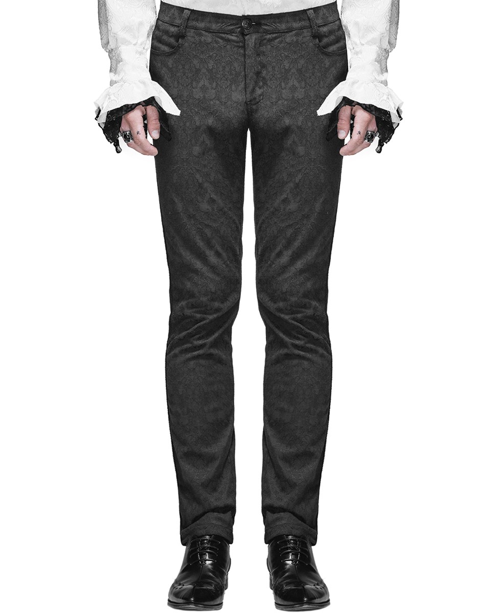 Devil Fashion Mens Gothic Steampunk Trousers Dress Pants Black Damask Victorian