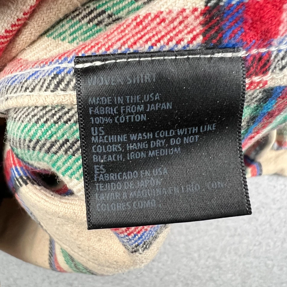 Camisa de franela tejida de tela Freenote hecha en EE. UU. pequeña para hombre beige rojo verde a cuadros Foto 4 de 4