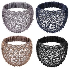 FZBNSRKO 4 Pcs lace headbands 1 Count Pack of 4 , Black, Blue, Gray, Khaki