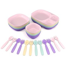 Dinnerware Set, 24pc Plates Trays  Bowls - Made in USA, Microwave and Dishwa...