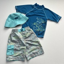 UV Skinz Boys UPF 50 Sunwear 3-Piece Rash Guard Swim Trunks Shorts Size 7