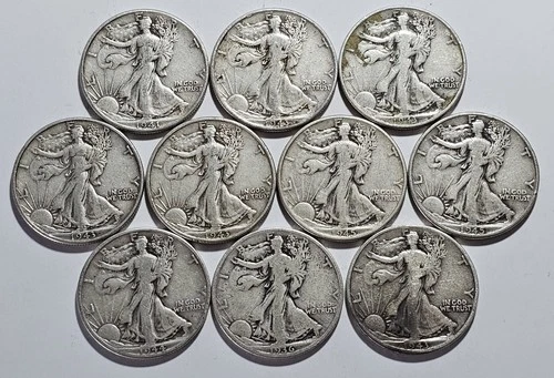 Lot of 10 ~ Walking Liberty 50c Half Dollars 90% Silver Coins ~ $5 Face (R101)