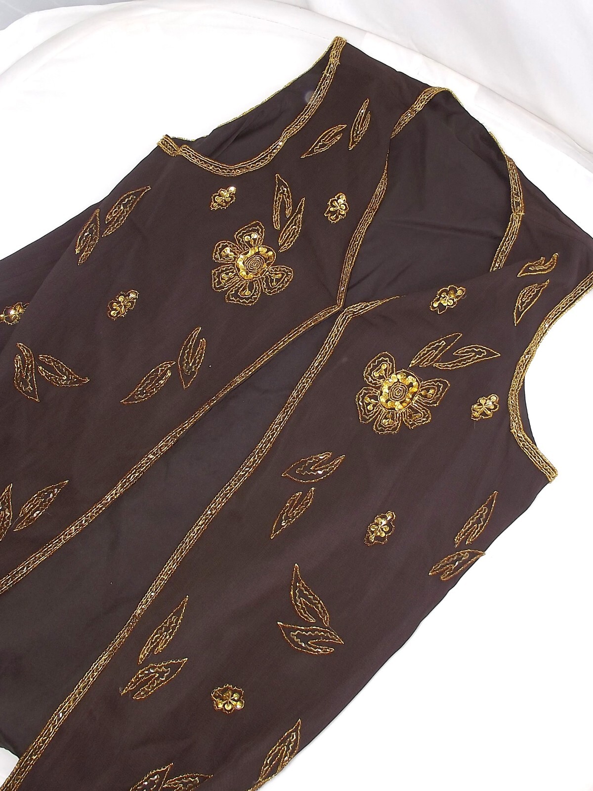Brown Rhinestone Sleeveless Tunic Blouse Women XL Made India Thread Blouse image 4
