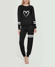 Women's Black Tracksuit Set Loungewear Long Sleeve Top  Pants Pajamas Suit M