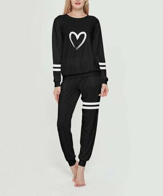 Women's Black Tracksuit Set Loungewear Long Sleeve Top + Pants Pajamas Suit M