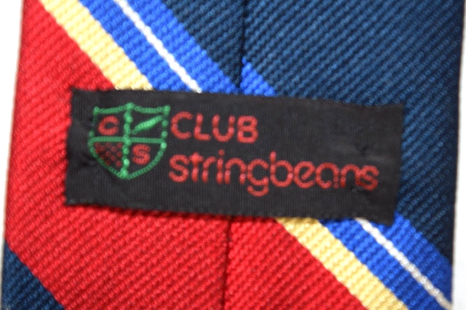 Corbata de Colección Años 80 Stringbeans Club Azul Rojo Amarillo Rayas Corbata de Seda 54" x 2.75" Foto 3 de 4