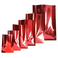 Flat Glossy Red Foil Open Top Mylar Sample Bags Pouches Variety Quantity Sizes
