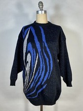 Vintage 1980's to 1990's subtle sparkle Blk, blue  silver metallic sweater L/XL