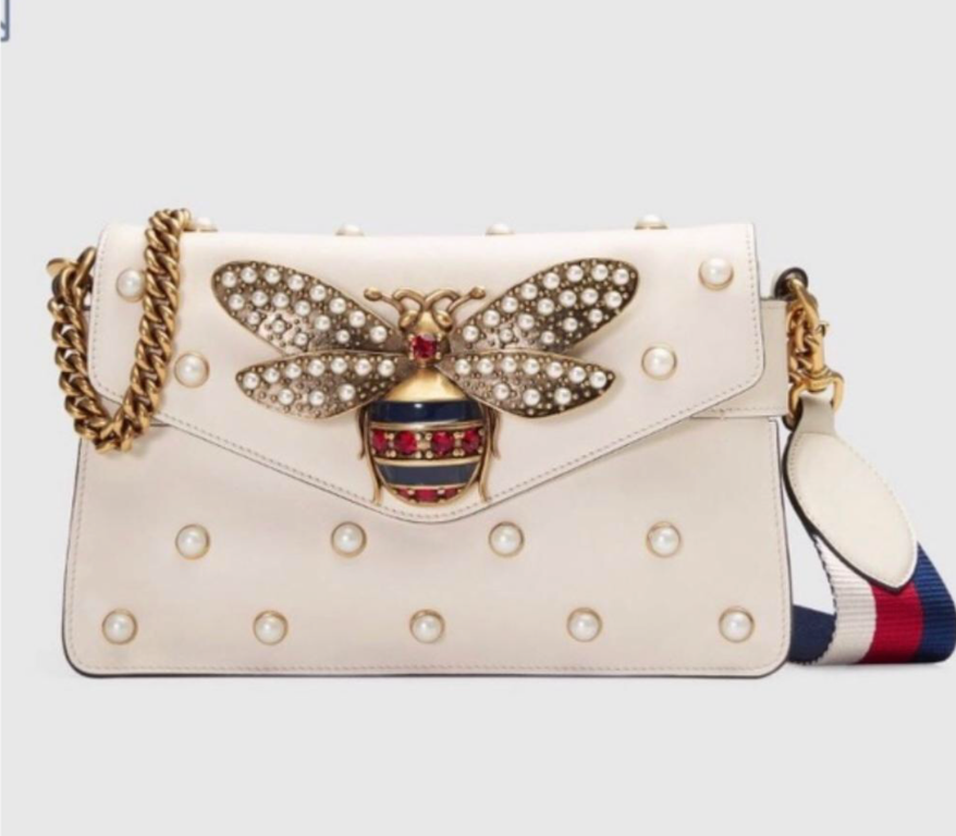 GUCCI グッチ Broadway クイーンビーバッグ パール 正規品　美品 New Gucci Authentic Women's Broadway Bee Beige Pearl Bag