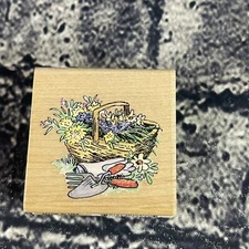 Stampendous! Garden Basket Flowers Plants Rubber Stamp 1997 D086 Wood