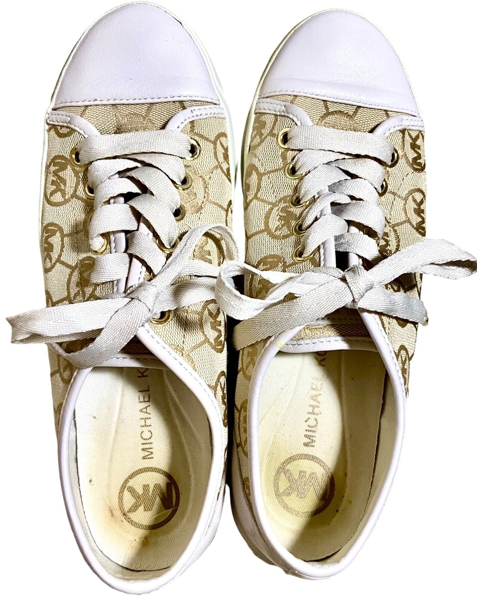 スニーカー Michael By Michael Kors Multicolor Fabric Sneakers MICHAEL KORS DESIGNER SNEAKERS, TAN LEATHER, GOLD MK LOGO