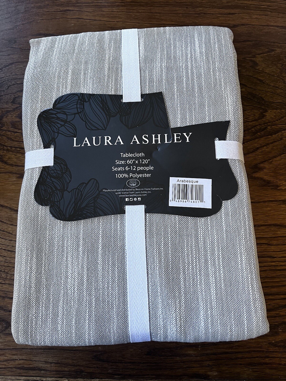 Laura Ashley Arabesque Tablecloth Gray W/ Metallic Silver Glitter 60" X