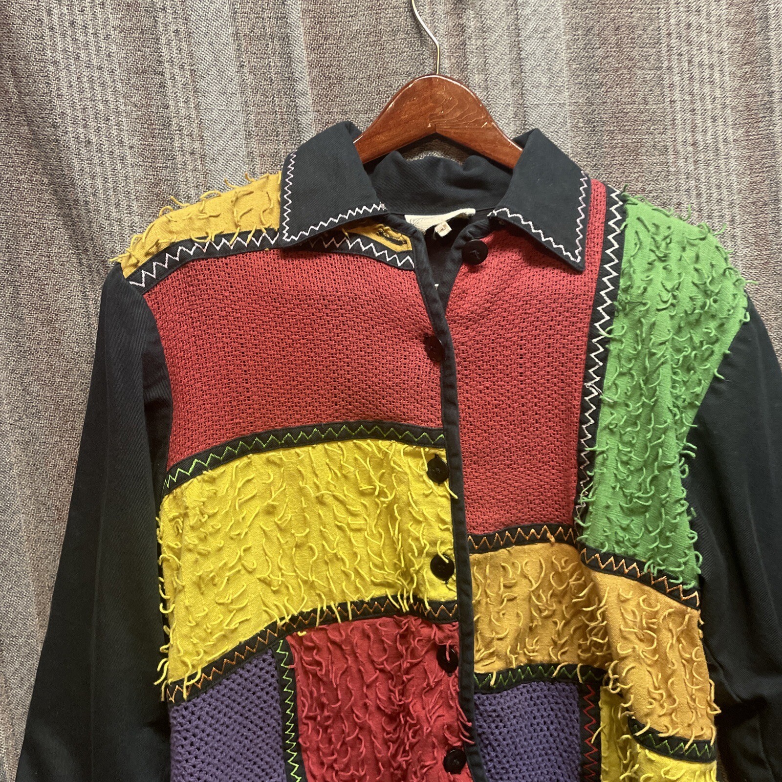 St Clair 90s Textured Fringed Patchwork Boxy Cott… - image 4