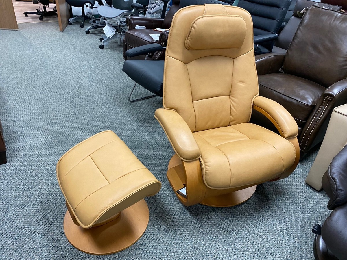 Fjords Admiral Large Recliner Chair and Ottoman AL 539 Saddle