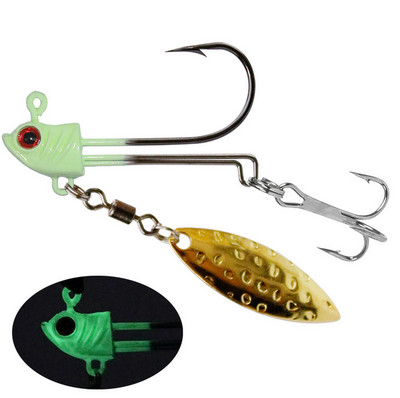 10pcs Glow Lead Jig Head Fishing Hook Crappie Lure & Willow Blade Spinner Baits