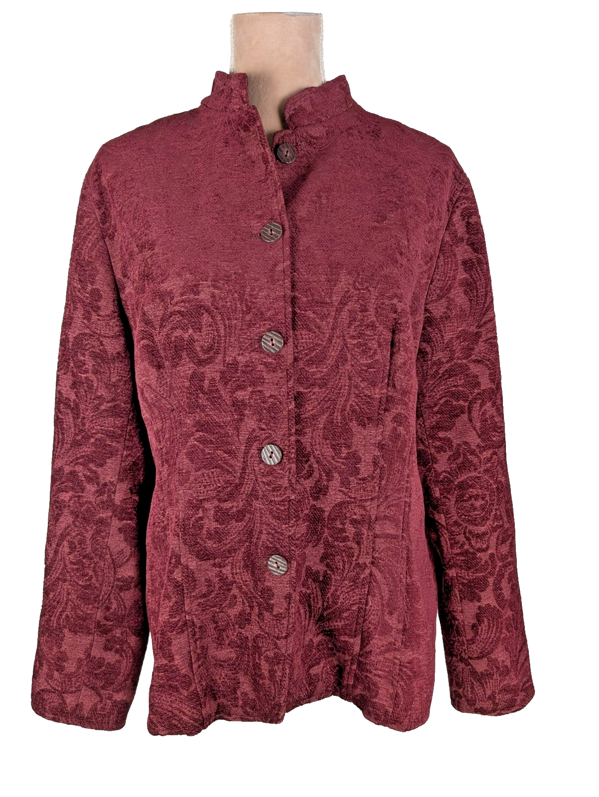 Coldwater Creek Burgundy Brocade Blazer Jacket XL Retro Victorian Gothic Style