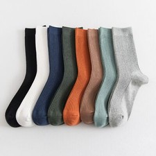 5 Pairs Solid Color Versatile Double Needle Cotton Business Couple Medium Socks