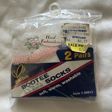 Vintage Gold Bug Infant Baby Bootie Socks Hand Embroidered 12-24 Months NIP NOS