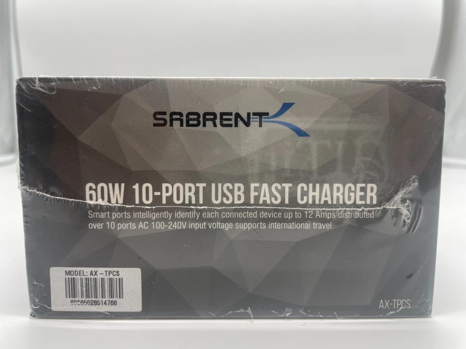 Estación de carga USB Sabrent de 10 puertos 12 amperios/60 vatios - negra AX-TPCS Foto 3 de 4