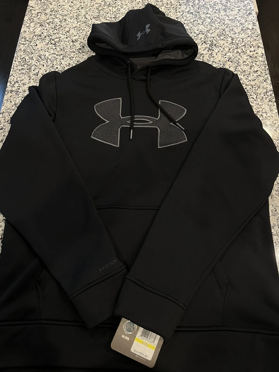 NWT UNDER ARMOUR MEN'S FLEECE BIG LOGO HOODIE BLACK MEDIUM