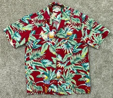 Paradise Found Shirt Men's Small Red Hawaiian Aloha Jungle Parrot Magnum PI