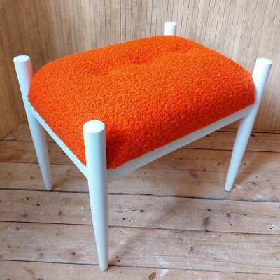 Toller Vintage Retro weiß lackierter Schminktisch Klavierhocker neon orange Boucle