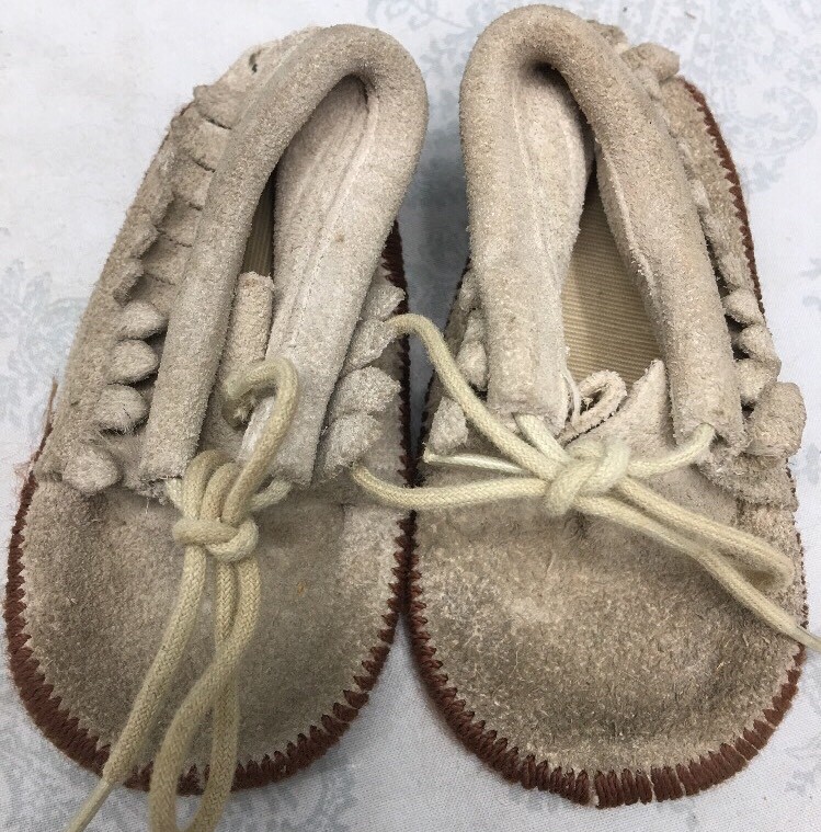 Pair of Vintage Handmade Leather Baby Moccasins/Shoes Estate Sale~ Ships Free