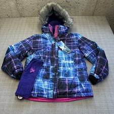 ZeroXposur Girls Snowboard Ski Jacket L 14 Winter Coat Purple Blue Fur Hood New