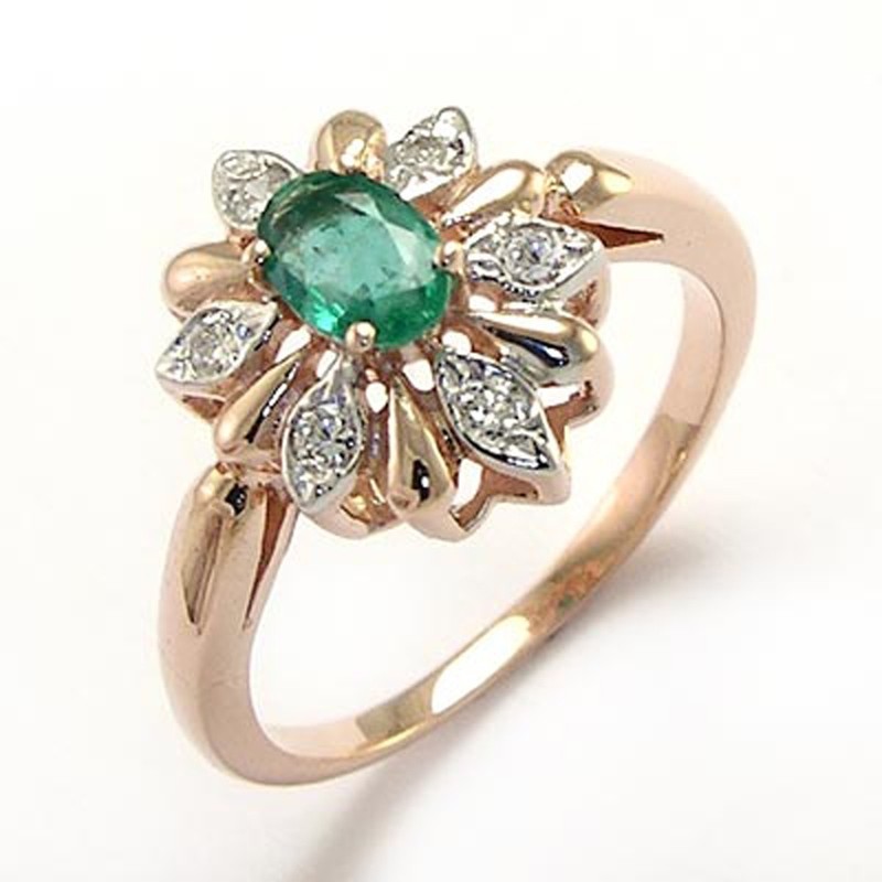 14k Rose and White Gold Genuine Diamond and Emerald European style Ring #R733