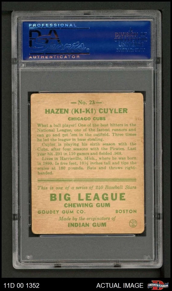 Goudey #23 Kiki Cuyler Cubs 1933 Salón de la fama PSA 2 - Bueno Foto 2 de 2