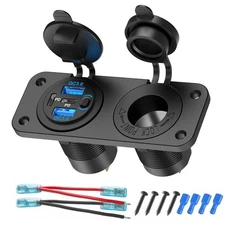 4 Port 12V USB Outlet Marine Switch Panel 12 Volt Plug, Dual PD30W and Dual Q...