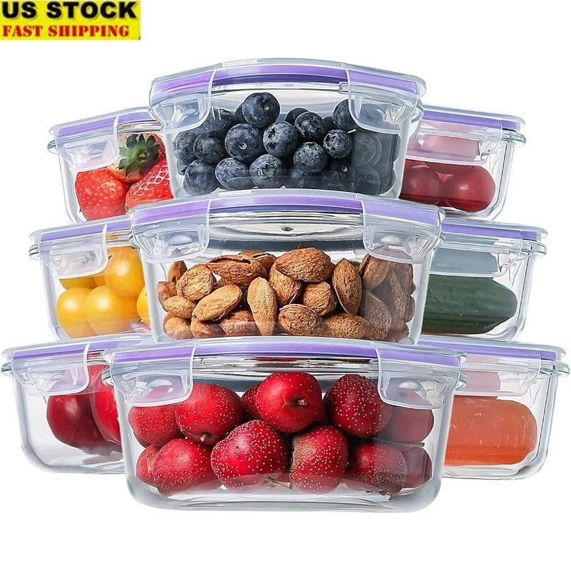 9 Pack Glass Storage Containers Leak Proof Microwave Oven Safe BPA Free New