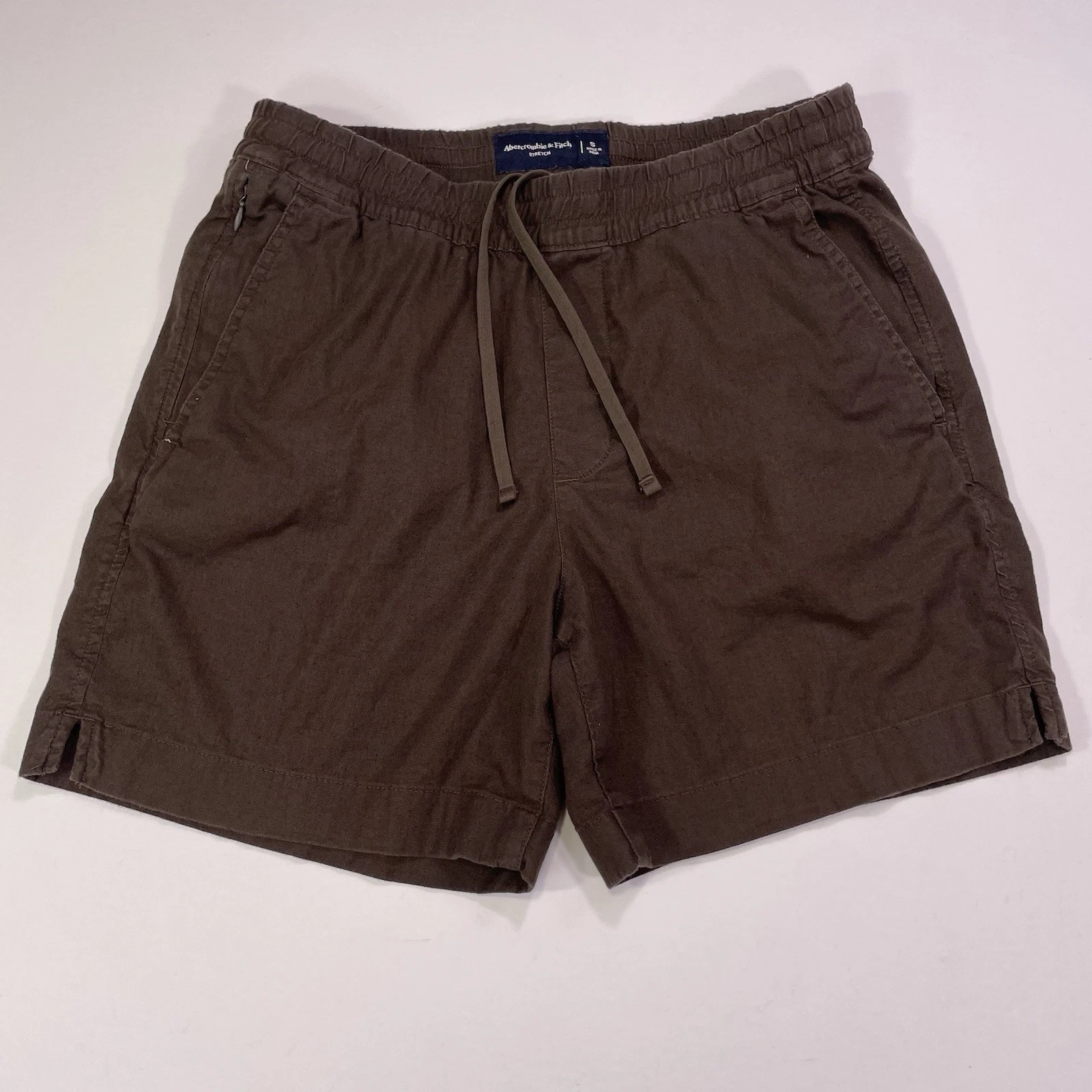 Abercrombie & Fitch Linen Shorts Men S Stretch Brown Y2K Drawstring 5.5” Inseam