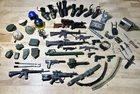 Vintage GI Joe Accessories Lot 51 Pieces     Guns , Knives , Shoes , Hats & More