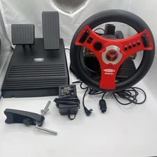 Concept 4 Interact N64 Red Black Racing Steering Wheel Foot Pedal AC Powercord