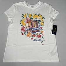 Polo Ralph Lauren Girls Size L 12-14 White Floral Short Sleeve T-Shirt Cotton