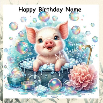 Personalisierte Grußkarte SCHWEIN BADEZEIT Blasen Ferkel Badespaß Geburtstag Schweinchen
