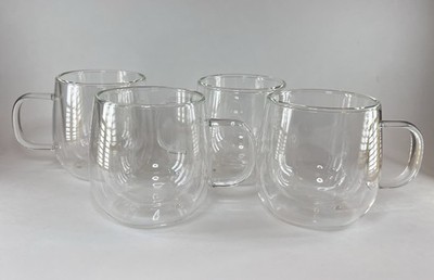 CnGlass Double Walled Glass Insulated Clear Coffee Mugs, 12 oz. - Set of 4