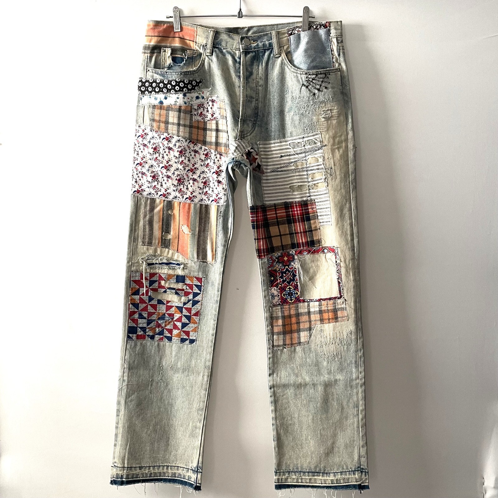 MNML Mens Blue Patchwork Straight Button Fly Deni… - image 2