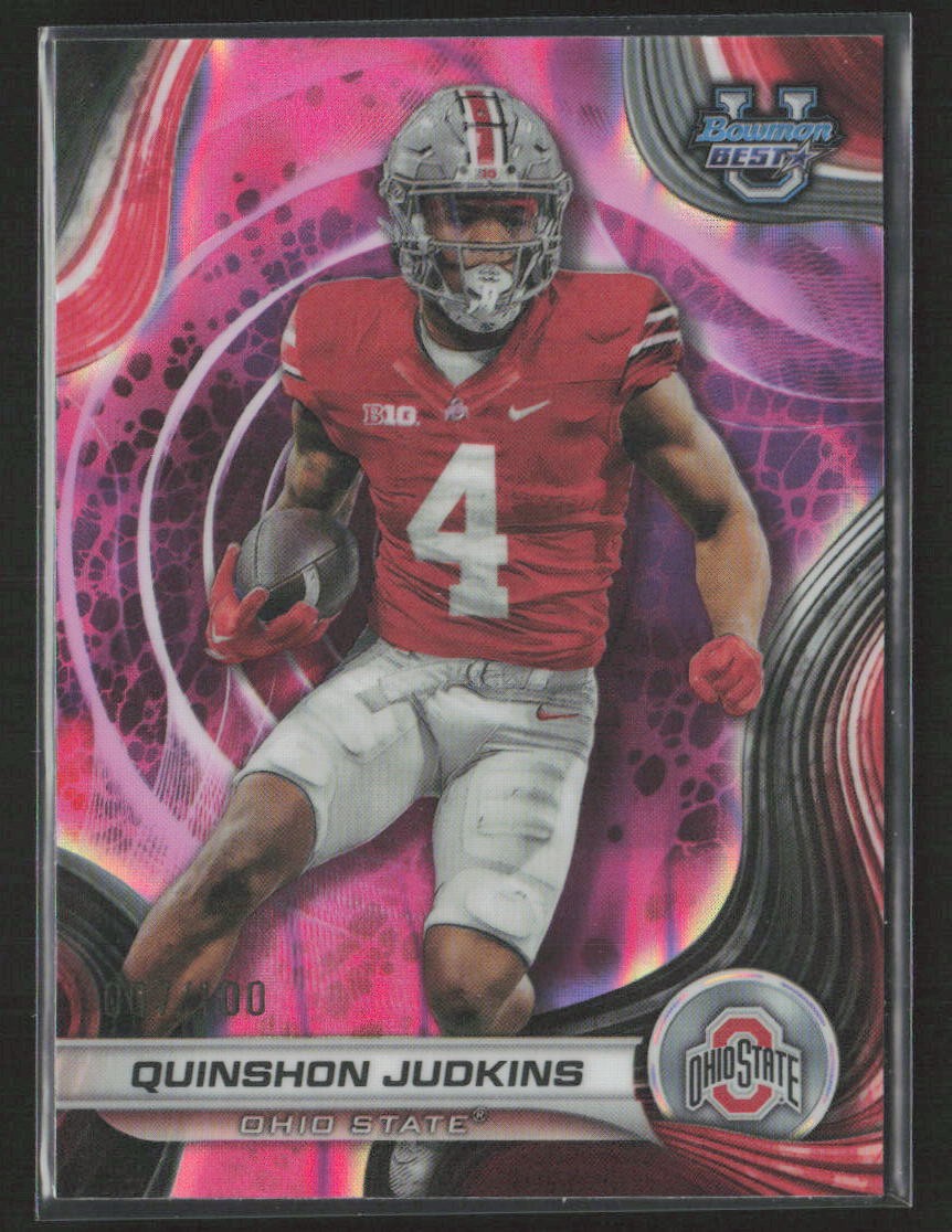 Quinshon Judkins 2024 Bowman University Best #74 Pink Lava Refractor /100