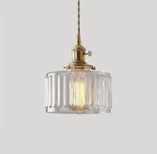 Clear Glass Pendant Ceiling Light Fitting Gold Cord & Fixture Vintage Style E27